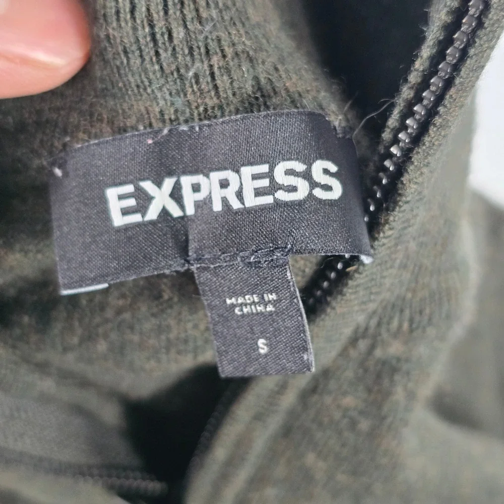 Express Mens 100% Merino Wool Quarter Zip Sweater Dark Olive‎ Green Small 13931